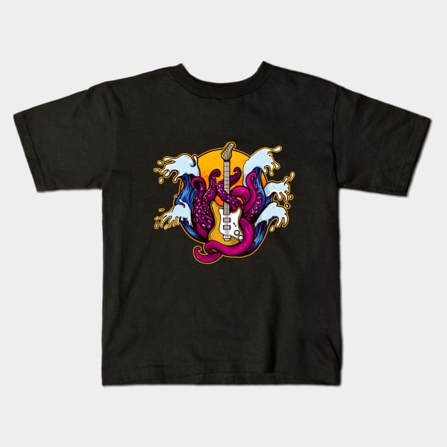 OCTOGUITAR FOR THE UNDERWORLD Kids T-Shirt by khamidfarhan182